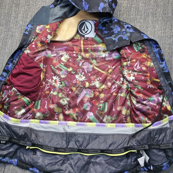 Volcom 15K Insulated Ski Snowboard Jacket Womens M Floral Black Blue Hooded Coat - Picture 3 of 12
